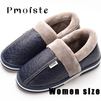 zapatilla de casa para mujer antisuciedad piel sintética para la casa WAN #MSL-013-Dark blue Zapatillas de mujer para invierno zapatillas de interior cálidas para mujer de talla grande 41-49 