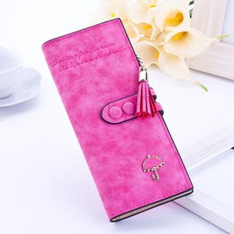Mujer Matte Cuero Largo Cartera Embrague Tassel Zipper 