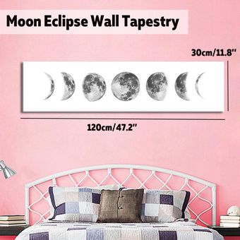 30x120cm Moon Eclipse Tapiz Impresión Misterioso Colgante de pared Decoración del hogar blanco Negro  Blanco 