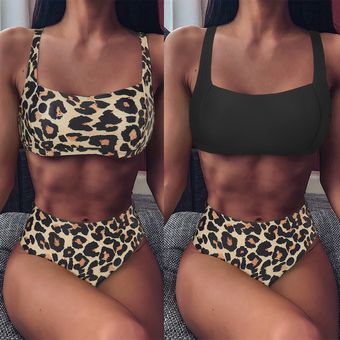 Bikini de cintura alta con estampado de leopardo para muje ~ 