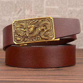 Cinturón De Trinquete De Cuero Para Hombres Vintage Dragon 