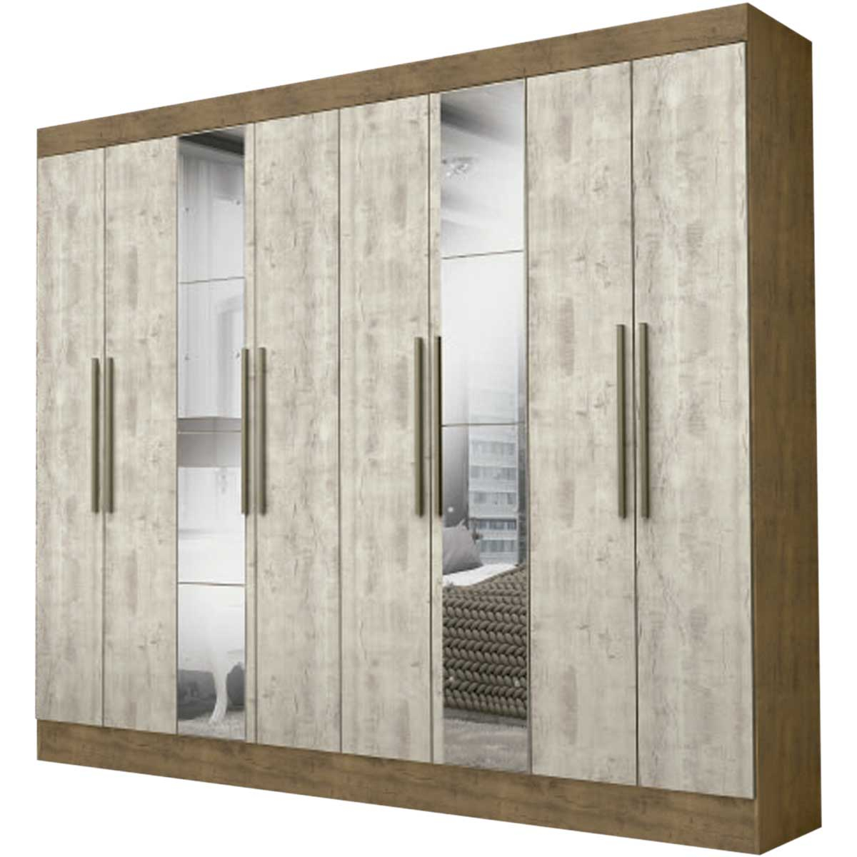 Ropero Closet Moderno con Espejo 3 Puertas  2 Cajones Internos Rieles Metálicos Color IPE / Vainilla