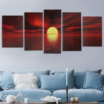 Enmarcado la salida del sol del paisaje Rojo Lona pintura al óleo del arte de la pared de la decoración Fotos-Small 