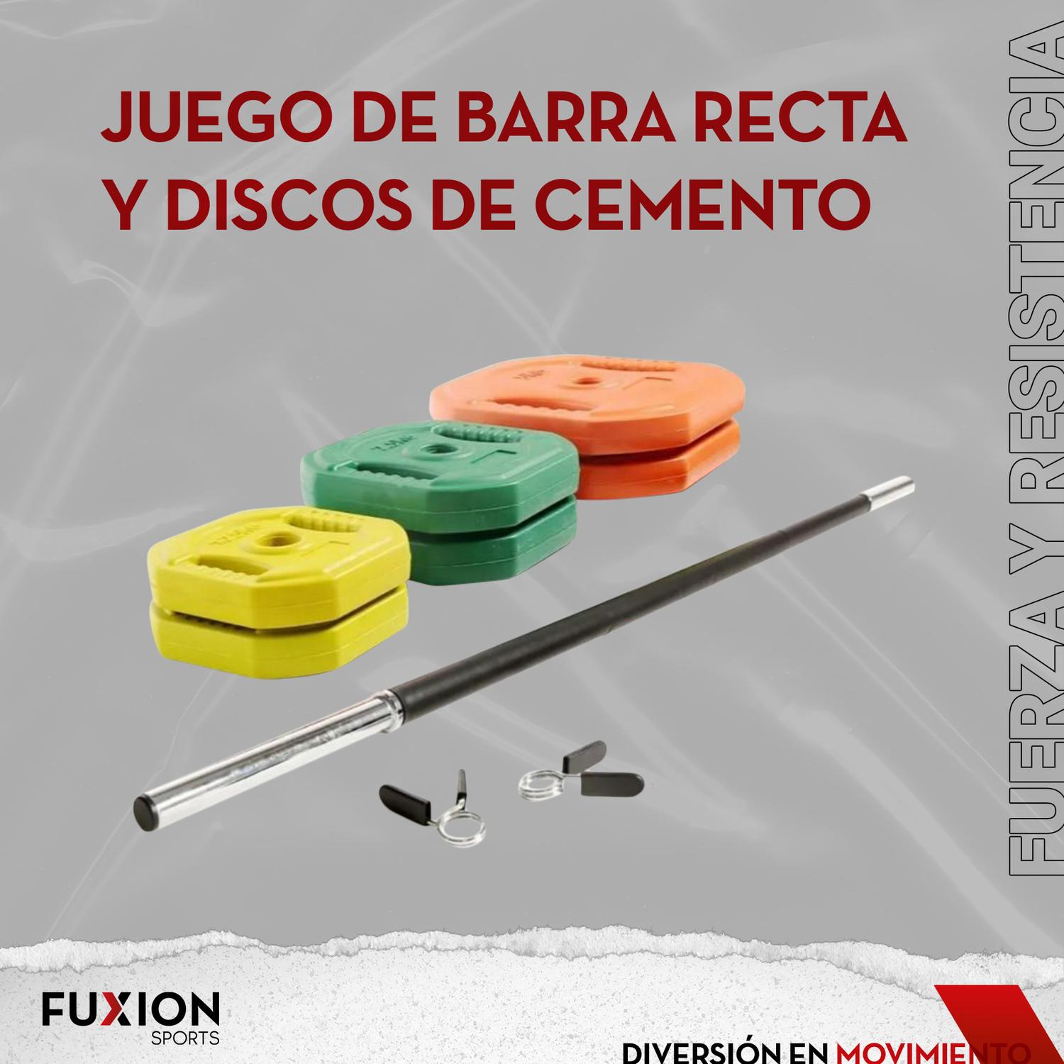Juego Barra Recta con Discos 20 kg. Fuxion Sports, Cemento