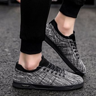 Gray#Zapatillas deportivas de malla de moda para hombre zapatos informales de suela plana novedad con cordones cómodos KA472 versátiles 
