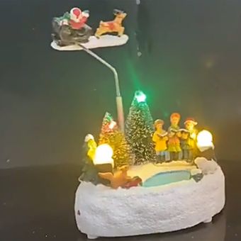 Adorno de resina de Navidad con música ligera LED de dibujos animados de dibujos animados de la lámpara de calle 