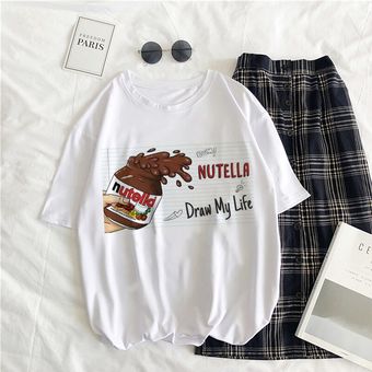 Camiseta estética Nutella camiseta blanca informal con estampado divertido de Tumblr para muje HON 