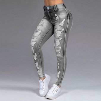 Nuevos jeans para mujeres agujeros elásticos ajustados jeans 