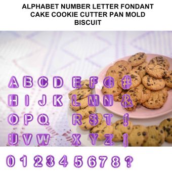 40pcs Número del alfabeto Carta Fondant Cake Cookie Cutter pan molde galleta-morado 