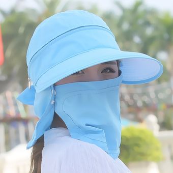 Gorras de sols de solapa de 360 grados protección Solar UV de sol verano gorra de visera plegable cuello extraíble máscara de cabeza Sombrero LANG（#azul） 