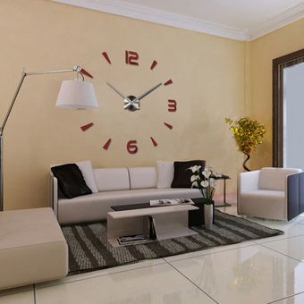 #Silver Brief Fashion Wall Clock For Living Room Design Acrylic Mirror Clocks Europe Diy 3d Stickers Large Decorative Quartz Watch 