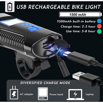 Luz de bicicleta recargable con USB de ciclo de luz Bi impermeable, 