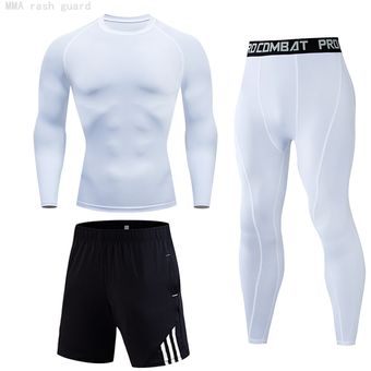 3 unidsset corriendo conjunto mallas camiseta táctico polainas traje de Jogging de deportes hombres gimnasio de ropa de marca #2 PC set11 