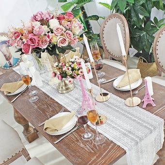 Camino De mesa De encaje blanco moderno para boda bordado Floral de 