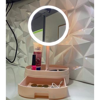 Caja organizadora de maquillaje con espejo con luz led blanco Joybos