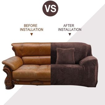 #Dark red Funda de sofá elástica gruesa de felpa de Color sólido,funda de sección Universal,funda de sofá elástica para sala de estar de 1234 asientos 