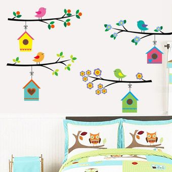 Decoración de la pared rama de la flor Birdhouse pegatinas para el dormitorio de los niños 