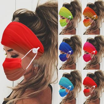 turbante deportivo para Yoga máscara Facial con diseño de botones banda para el pelo con mascarilla Facial Cintas elásticas para el cabello estampadas para mujer 