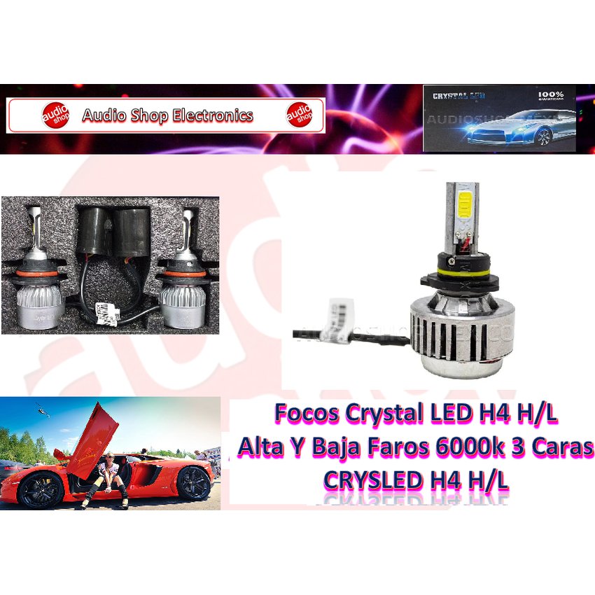 Focos Crystal Led H4H/L Alta Y Baja Faros 6000K 3 Caras