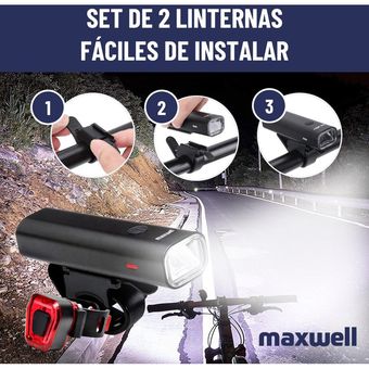 Luz Bicicleta Set Delantera Trasera Usb Maxwell Impermeable MAXWELL