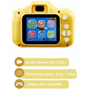 Cámara Digital Infantil Fotos Y Videos Juegos Incluidos Color Amarillo