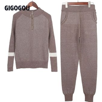#Apricot GG0188 Conjunto de Jersey de punto para mujer,suéteres informales,pantalones,2 uds.trajes de chándal con cremallera,pantalones puentes,conjuntos de ropa 