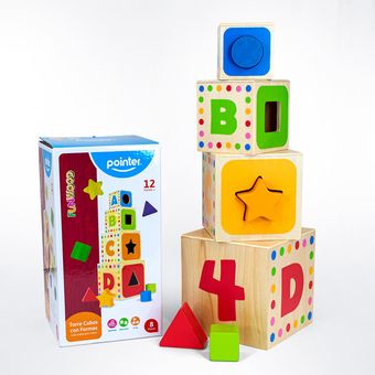 Juego de cubos de madera con letras y números apilable