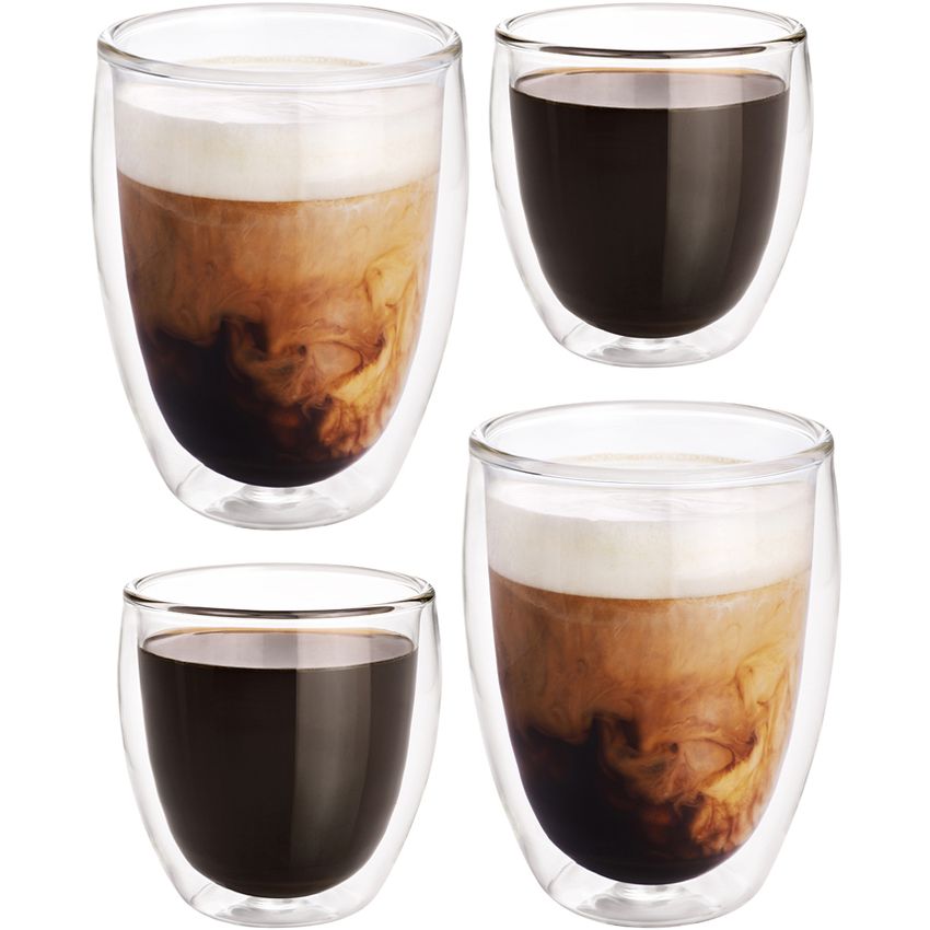 bebidas frías café jugo de agua bebidas creativas 2, 250 ml ShawFly Paquete de 2 tazas de vidrio de café con doble aislamiento tazas de vidrio transparente vino leche té helado y cócteles 
