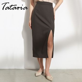 falda larga de oficin Faldas largas con abertura lateral para mujer 