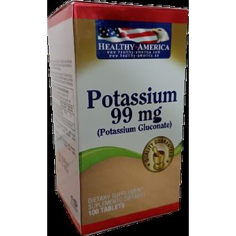 Gluconato de Potasio 99mg 100 Tabletas Healthy America HEALTHY AMERICA