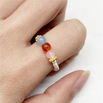 Anillo De Boda De Piedra Natural Multicolor Anillo De Perlas 