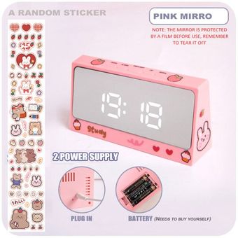 #pink Ins Digital Clock Table Clock Snooze Alarm Cute Silent Mirror Clock Student Desktop LED Clock Electronic Clock for Children 