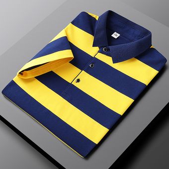Nueva camiseta de ocio para hombre Camisa de polo de manga corta de algodón cómoda para hombre Amarillo 