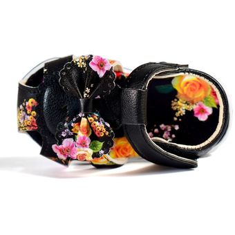 Sandalias antideslizantes de fondo suave chico y niña zapatos de verano de 0 a 3 años sandalias de princesa con lazo de flores ahuecadas 
