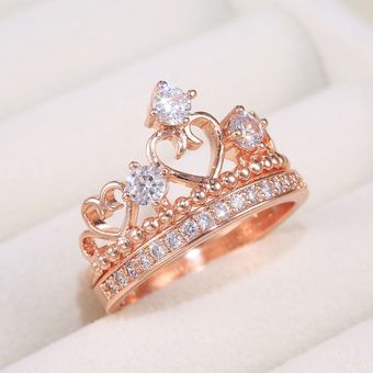 Moonrocy Crystal Wedding Cz Ring Cube Zirconia Crown Rose 