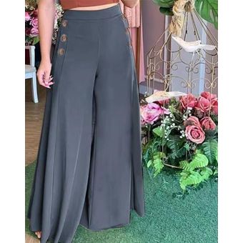 Pantalones anchos de alta elásticos con botones negros para mujer | Linio Colombia - GE063FA0Y7OJ9LCO