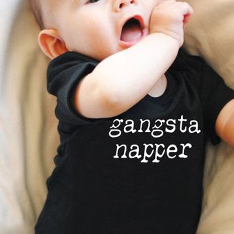 Unisex manga corta Romper Gangsta Napper letra letra bebé 