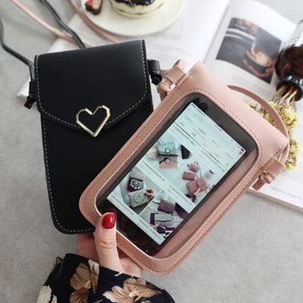 Cartera de monedas Bolso de mujer para teléfono transparente #Deep Pink Mini bolsa para teléfono móvil con cierre tipo Corazón bolso de hombro horizontal 