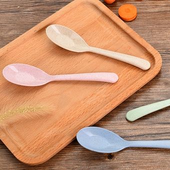 Cuchara de paja de trigo para niños cuchara de arroz con mango larg 