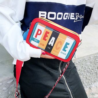 Bolso cuadrado pequeño a la moda coreano con letras de contraste #red 