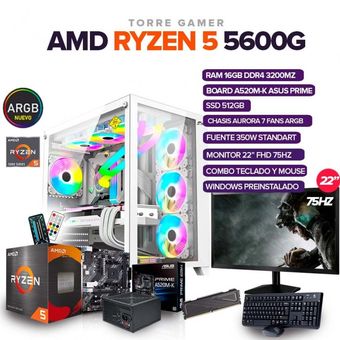 Torre Pc Gamer Ryzen 5 5600g, Board, 16gb Ram, Disco Ssd