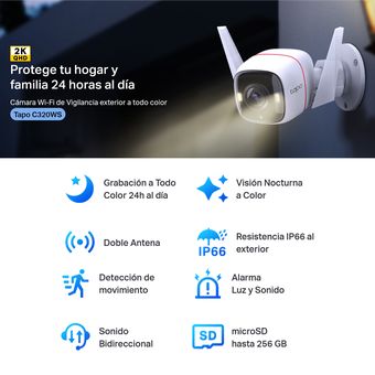 Cámara exterior IP WiFi Tp-link Tapo C320WS 2K 4MP Alexa Google Audio  Bidireccional