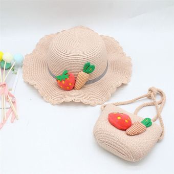 sombrero de sol de playa para niñas Sombrero de paja y bolso para niños gorros1-6 años sombrero Panamá 