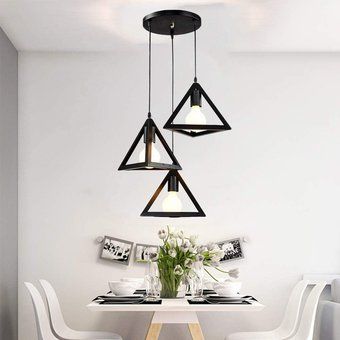 Lámpara Colgante Vintage 3 Cabezas Industrial Luz de Techo Triángulo 