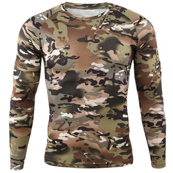 táctico militar transpirable camiseta de camuflaje del Ejército Camisas para acampar al aire libre para hombre senderismo para caza de secado rápido Fitness 