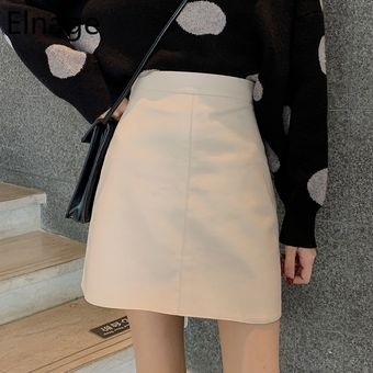 falda a Elnage-falda de piel sintética de estilo coreano para mujer 