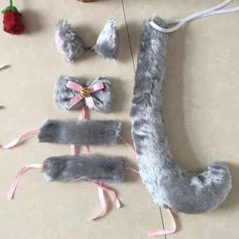accesorios decoración para vestido de fiesta bandana de cola conjunto de Cosplay Cinta del pelo de felpa de gato para mujer Navidad y Halloween #black hd set 
