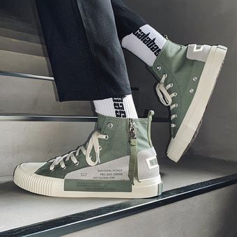 green-B677#Zapatillas de lona de diseñador con cremallera para hombre, 