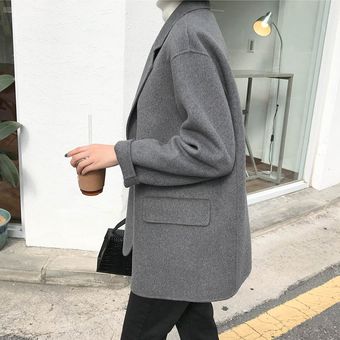 Chaqueta de lana gris de alta calidad para mujer traje corto corean 