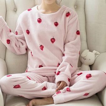 #leaves Conjunto de pijama de franela de otoño e invierno para mujer,de manga larga pijama holgado,traje para casa estampado bonito,ropa de dormir gruesa y cálida para el hogar 
